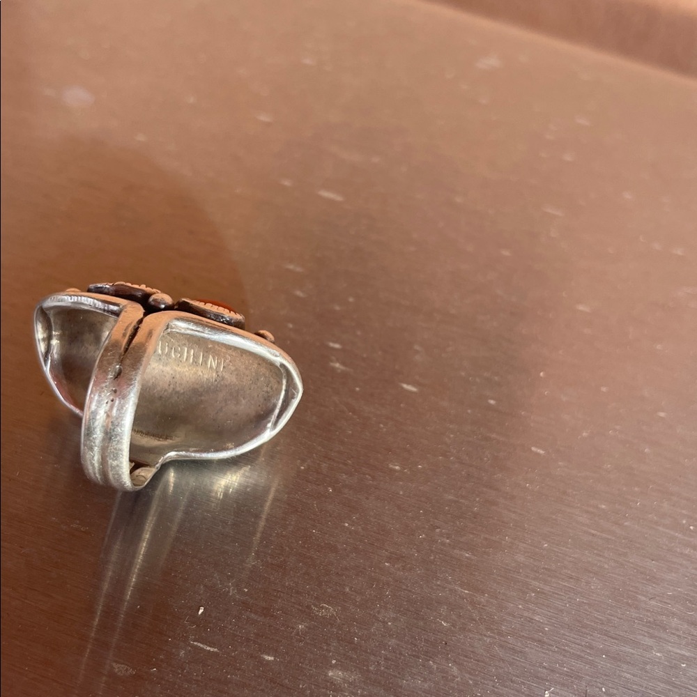 UNIQUE Native American Original Silver and Real Coral Ring. F. - Picture 8 of 8